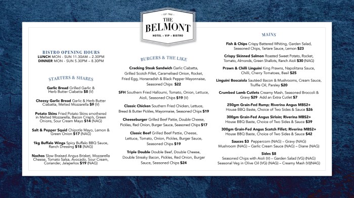 belmont hotel menu terbaru