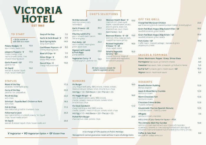 Commercial hotel menu